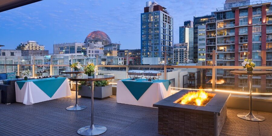 Hotel Indigo rooftop lounge with fire
