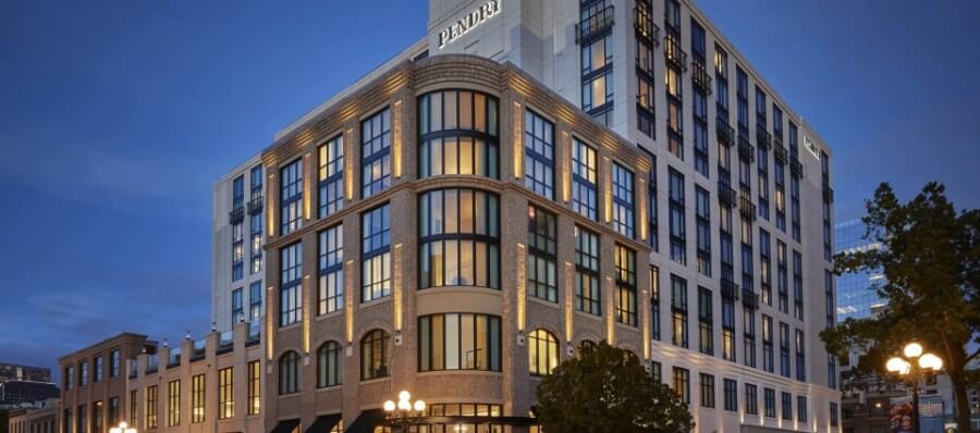 Pendry Hotel in San Diego exterior at night one of the most luxurious and best hotels in San Diego California