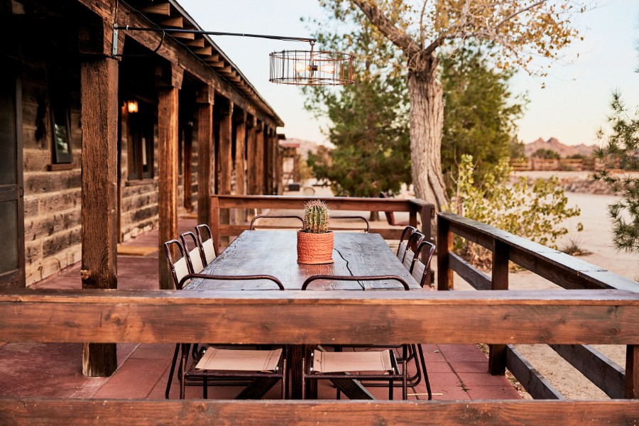 Wooden furniture and decking in the Californian desert