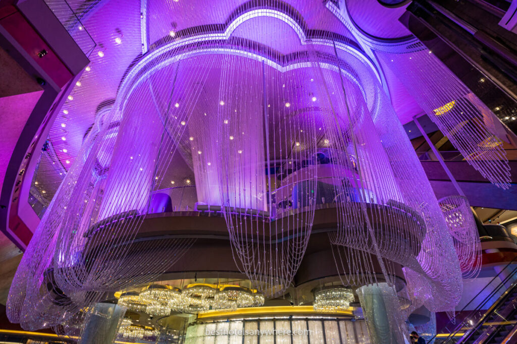 Purple lights lavish interior of the Cosmopolitan Hotel in Las Vegas one of the top luxury hotels on the Las Vegas strip