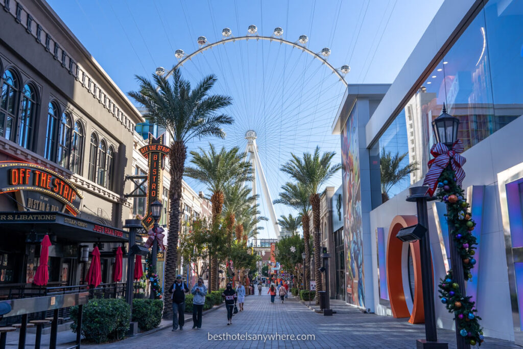 Linq promenade and High Roller at dawn with no crowds