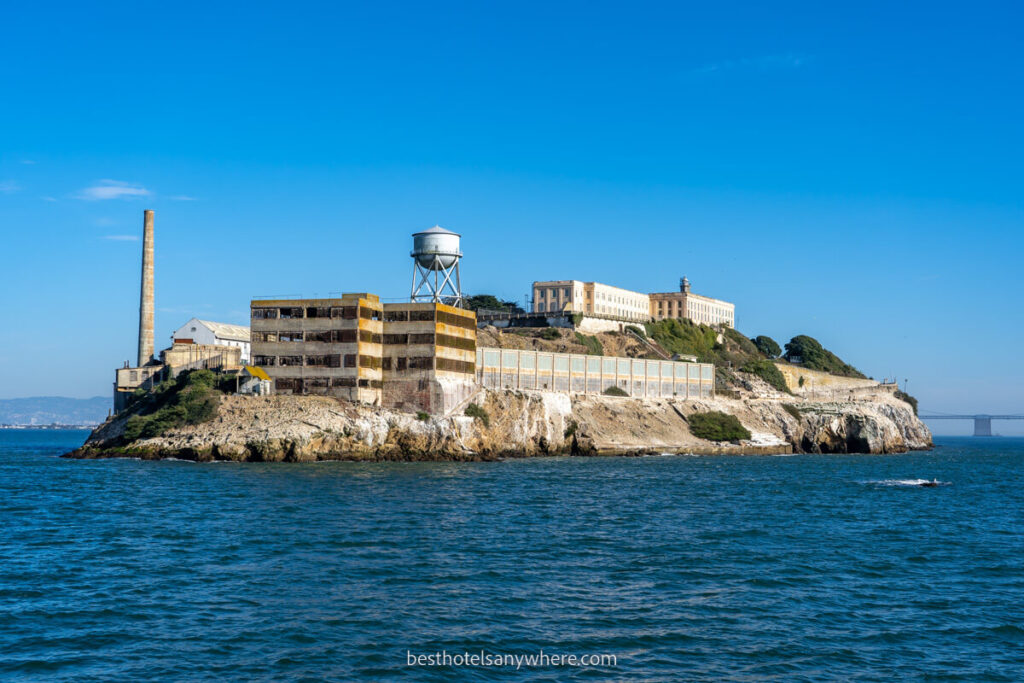 Close up of Alcatraz Island from a boat in the bay