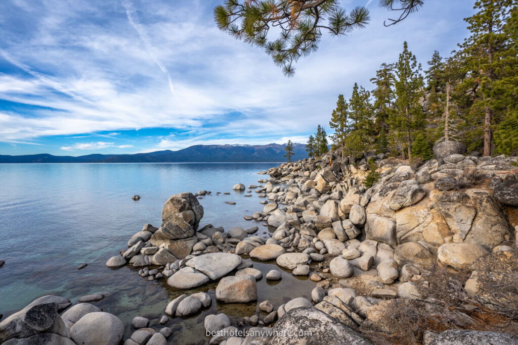 Boulders and clear water on the shoreline of Lake Tahoe California