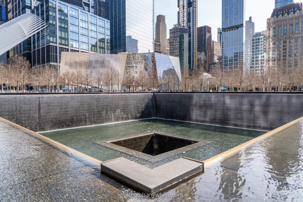 9/11 memorial and museum pool on a corner