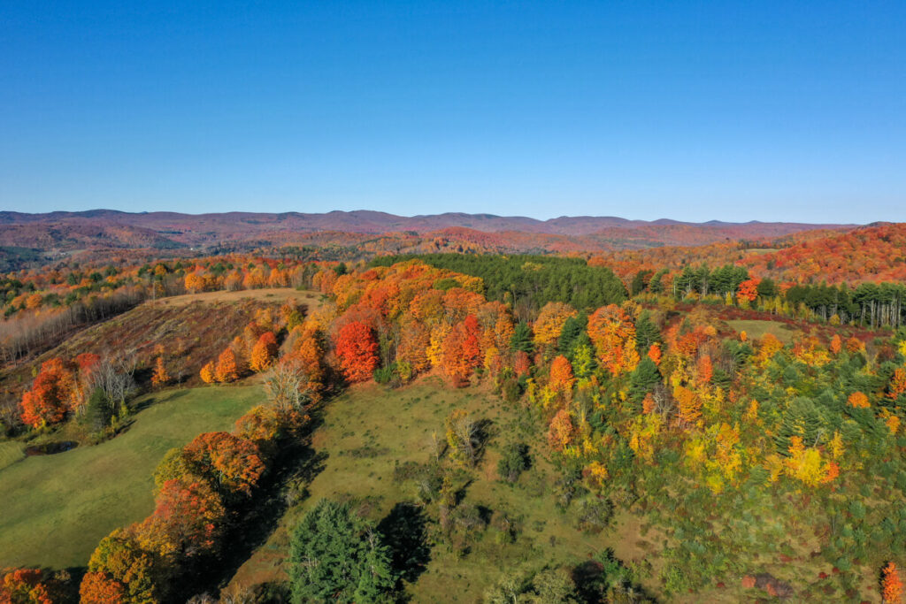 Woodstock Vermont in the fall with stunning colors captured by drone photo
