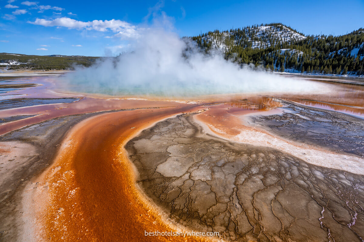 Vibrant swirling natural patterns in Grand Prismatic Spring Yellowstone WY