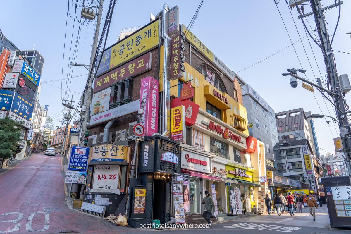 Shopping street with restaurants in Gangnam