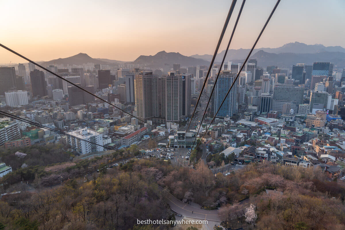 Myeongdong in Seoul at sunset from the namsan cable car