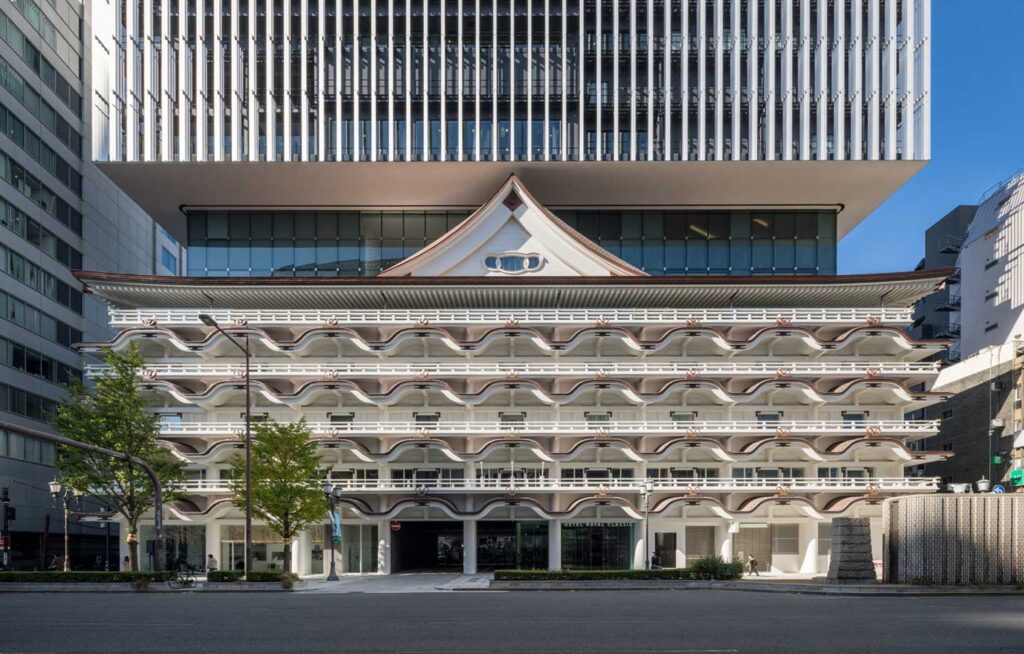 Exterior photo of a hotel in Osaka with a unique facade