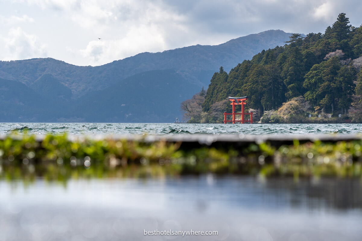 Lake Ashi in Japan with a reflection on water
