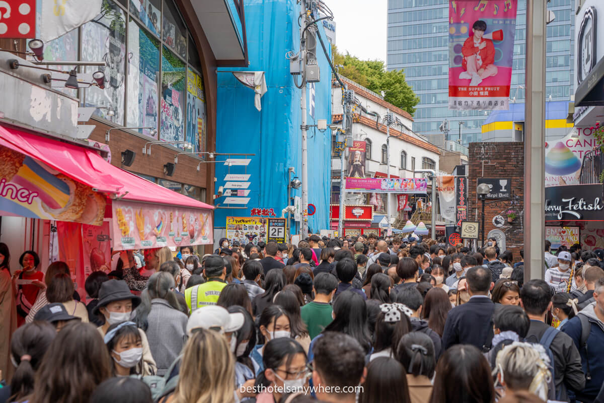 Takeshita Street in Tokyo filled with huge crowds shopping