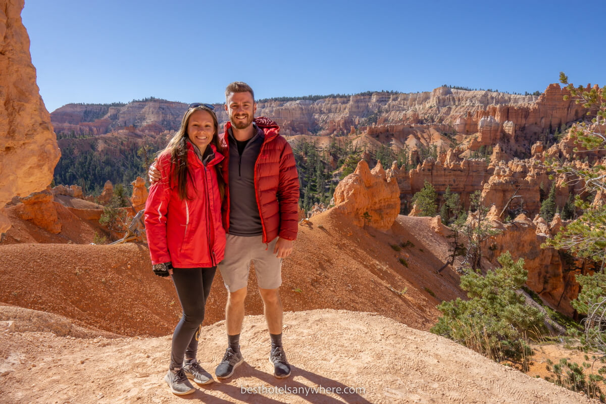 Mark and Kristen Morgan from Best Hotels Anywhere enjoying the sunshine on a cold day in Bryce Canyon national park in October