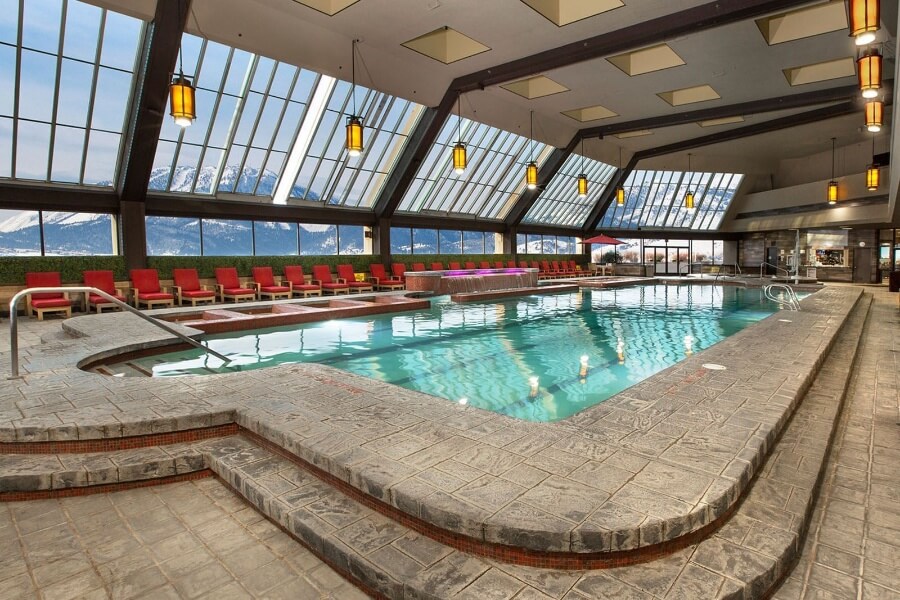 Huge indoor swimming pool covered by glass windows in Nugget Casino Reno NV